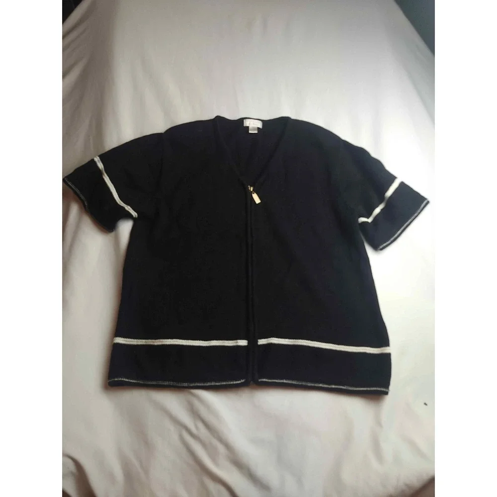 Christopher Banks Womens XL Black Short Sleeve Zip Front Cardigan